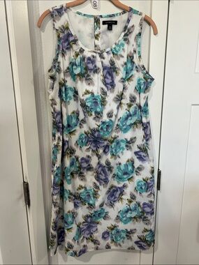 Lands' End BAUMOLLIE cotton Cream Tank Dress with Teal, Lavender & Olive Floral